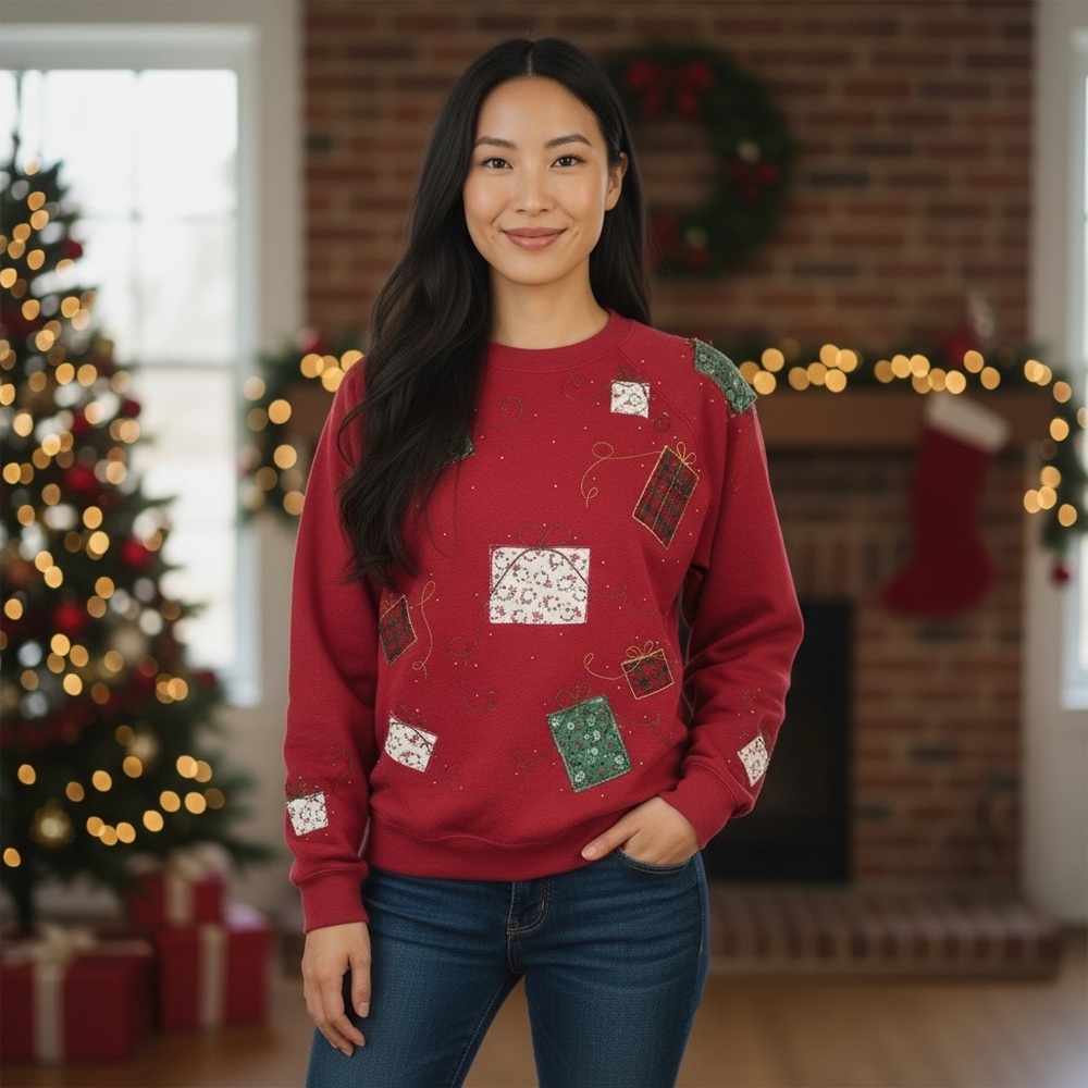 Vintage Hand Made Red Presents Sweatshirt